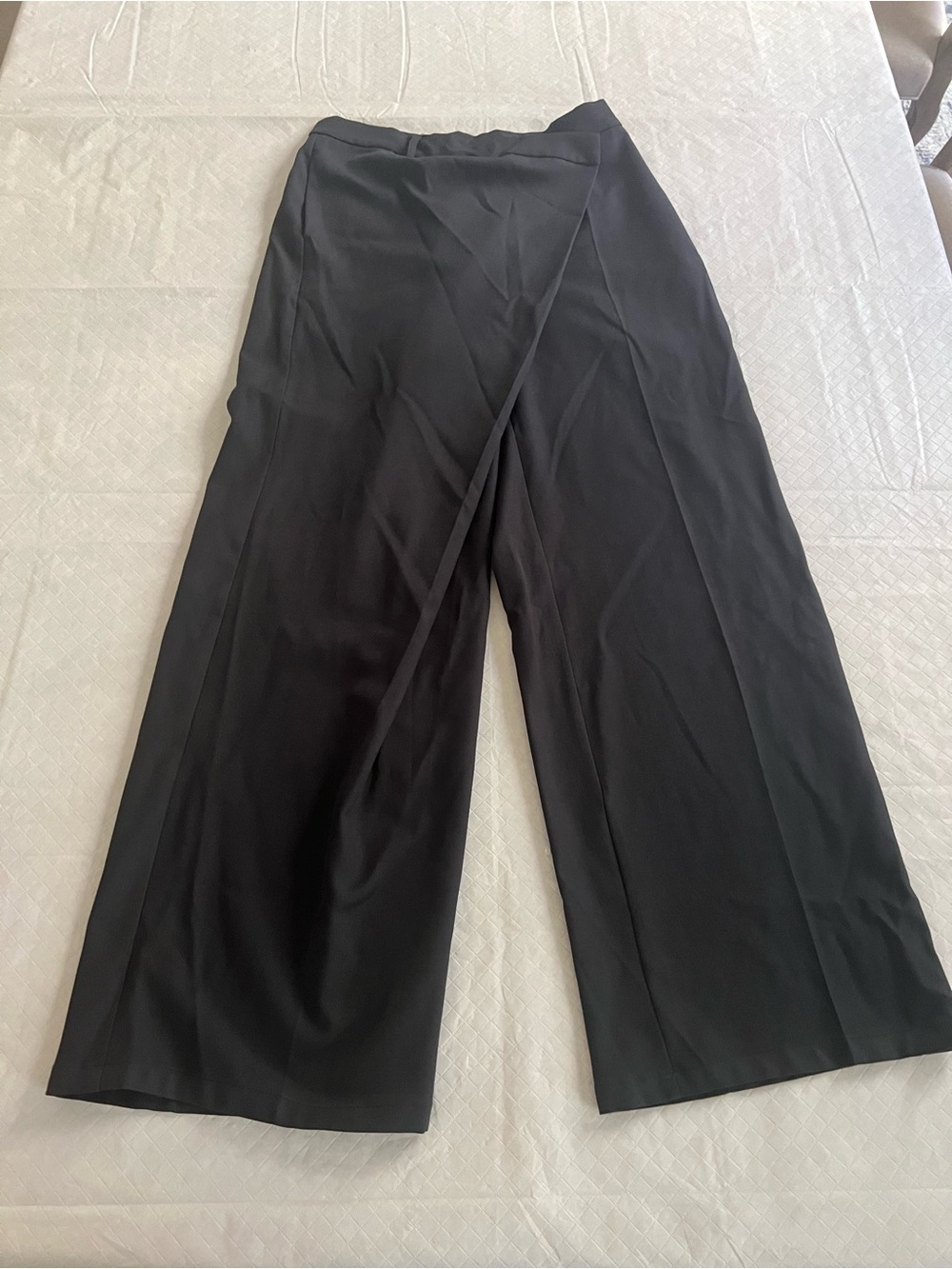 Classic Black Wide-Leg Wrap-Front Pants